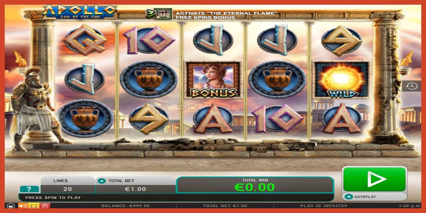 Slot screenshot: Apollo no deposit, number - 1