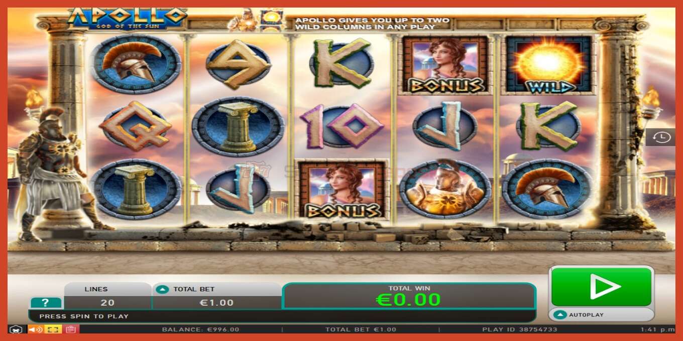 Slot screenshot: Apollo no deposit, number - 2