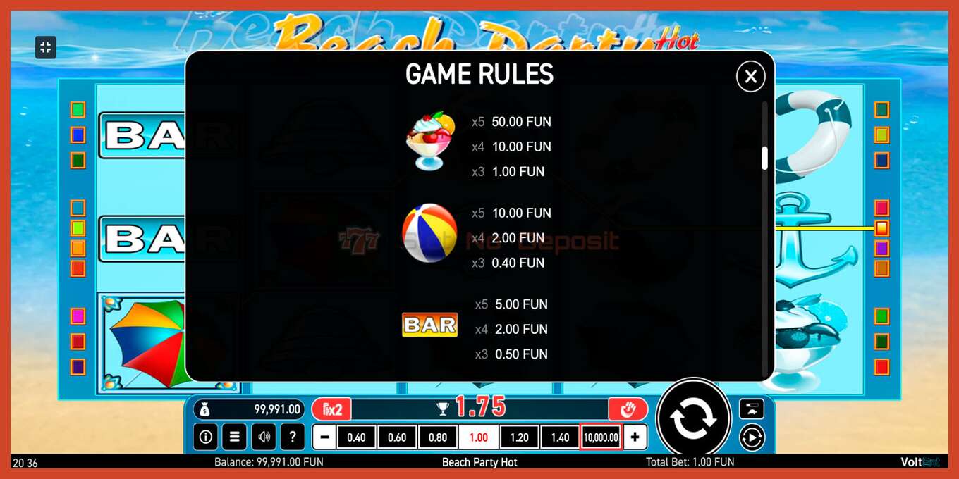 Slot screenshot: Beach Party Hot no deposit, number - 7