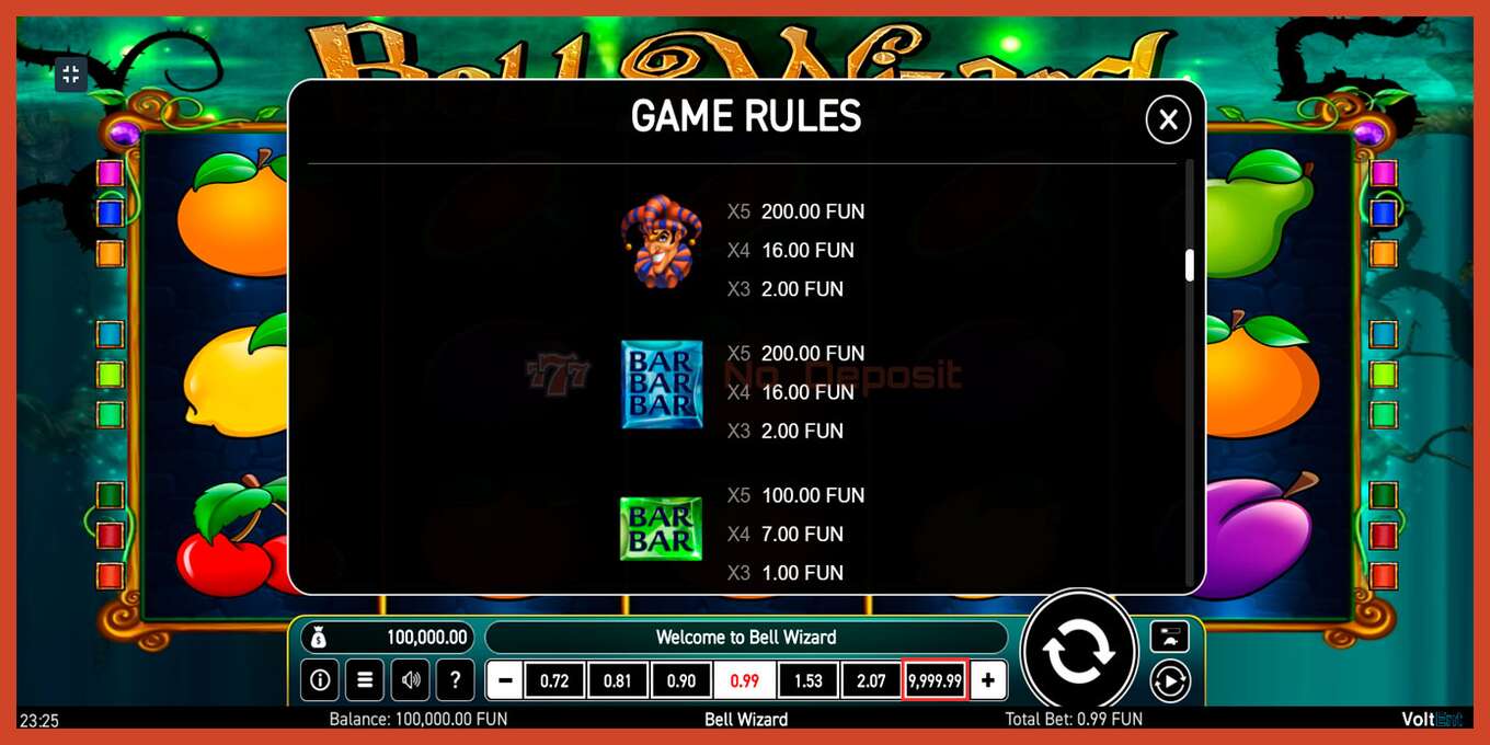 Slot screenshot: Bell Wizard no deposit, number - 3