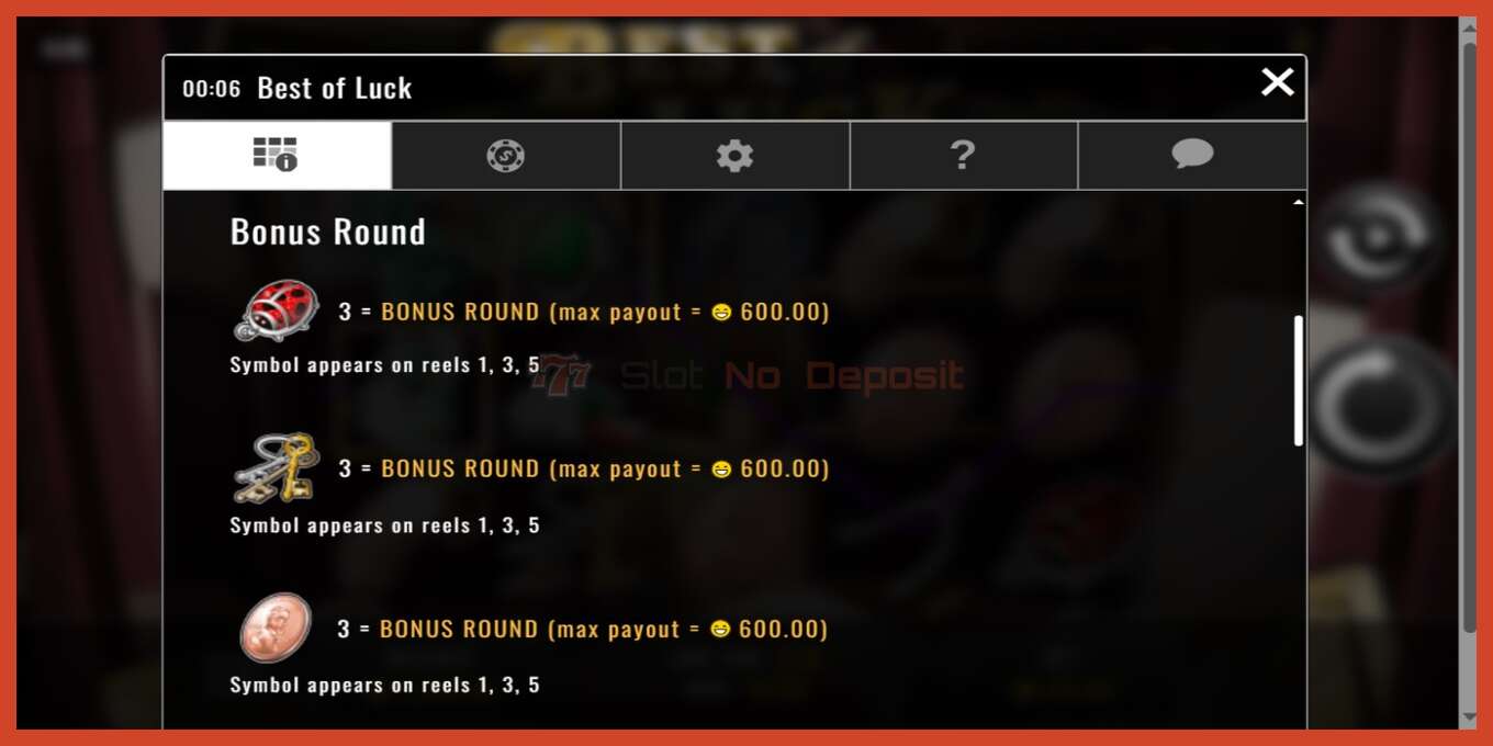 Slot screenshot: Best of Luck no deposit, number - 4