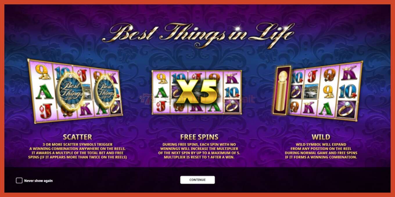 Slot screenshot: Best Things in Life no deposit, number - 1