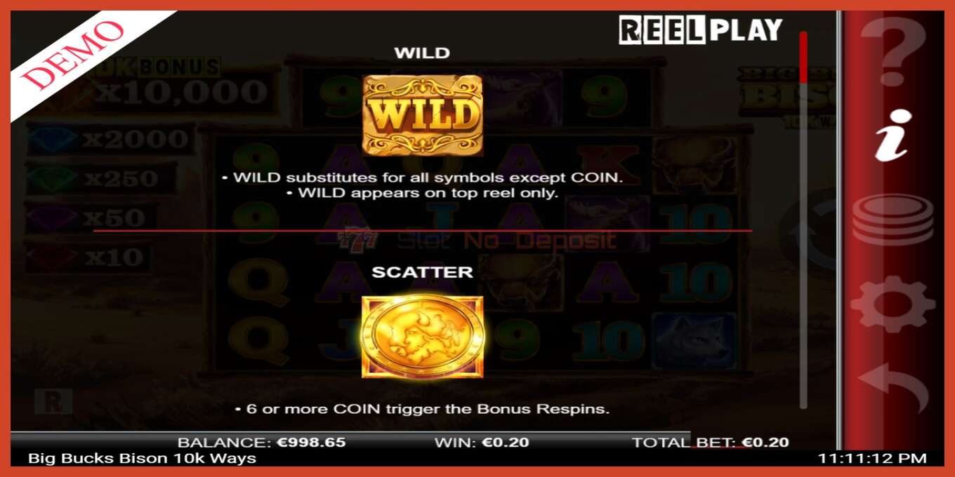 Slot screenshot: Big Bucks Bison 10K Ways no deposit, number - 4