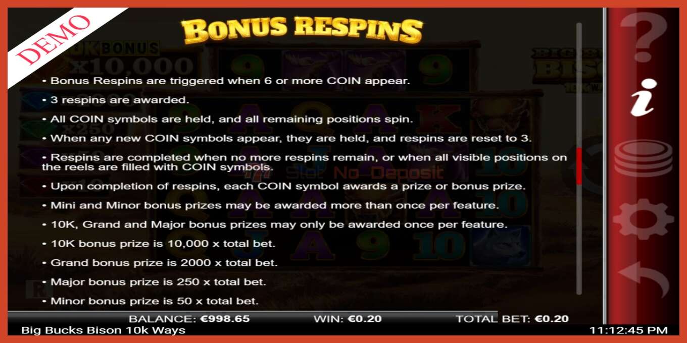 Slot screenshot: Big Bucks Bison 10K Ways no deposit, number - 6