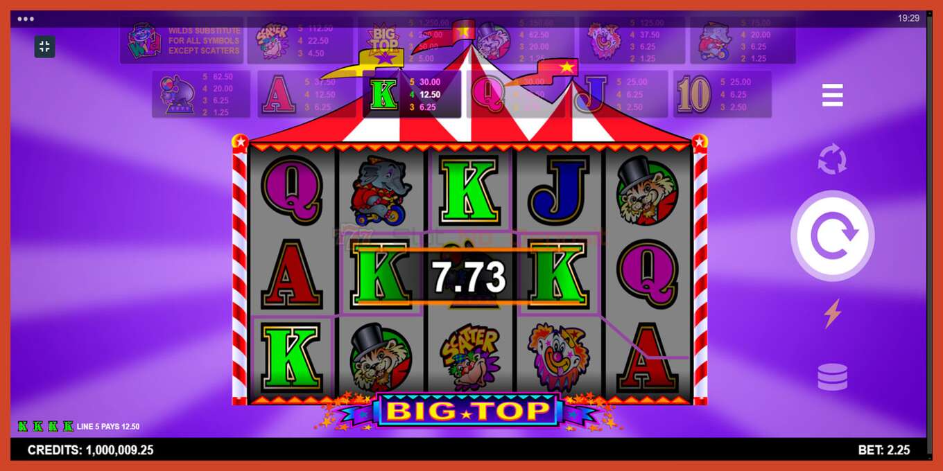 Slot screenshot: Big Top no deposit, number - 5