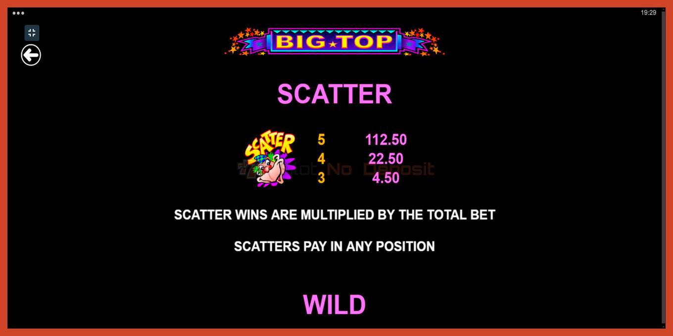 Slot screenshot: Big Top no deposit, number - 7