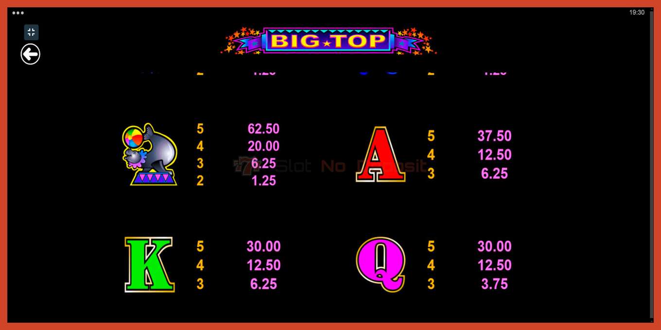 Slot screenshot: Big Top no deposit, number - 9