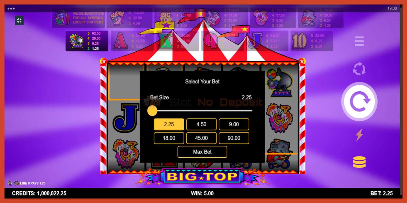 Slot screenshot: Big Top no deposit, number - 10