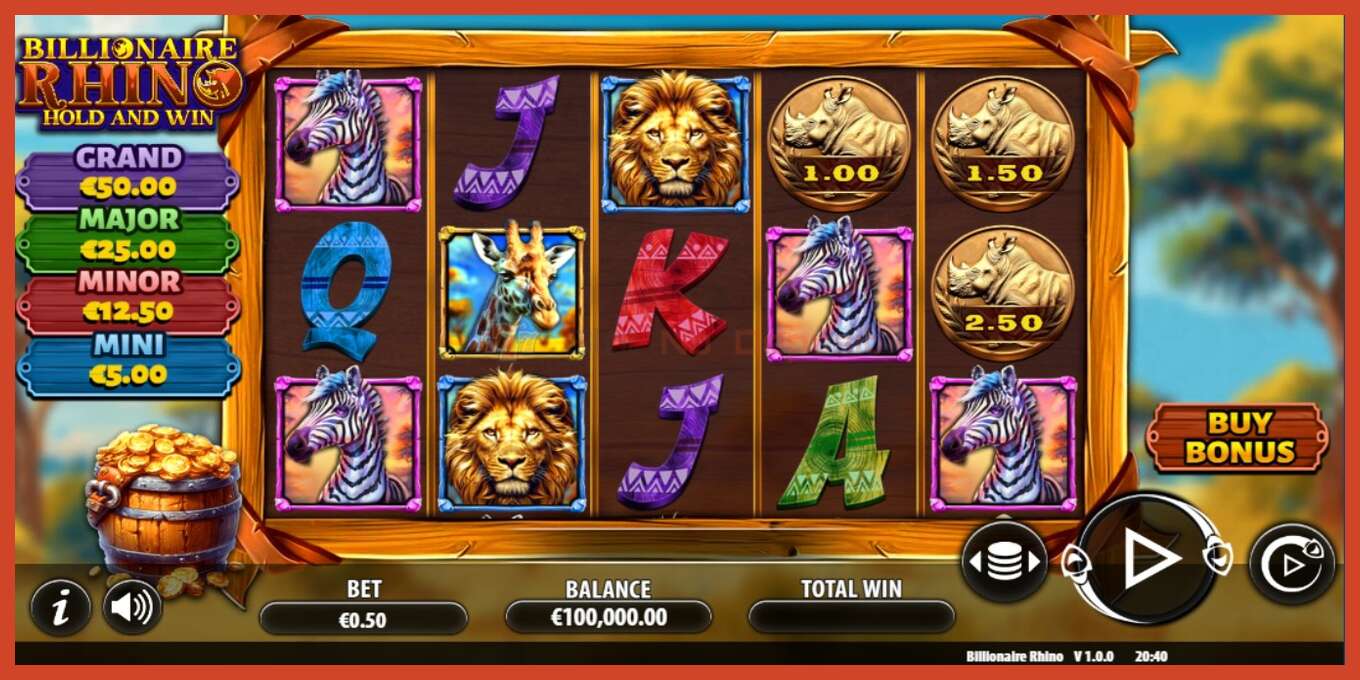 Slot screenshot: Billionaire Rhino no deposit, number - 2