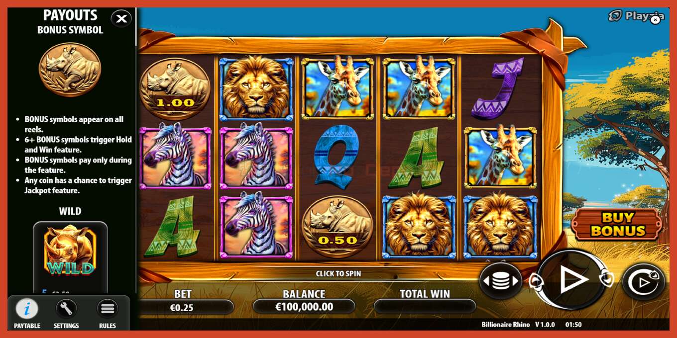 Slot screenshot: Billionaire Rhino no deposit, number - 6