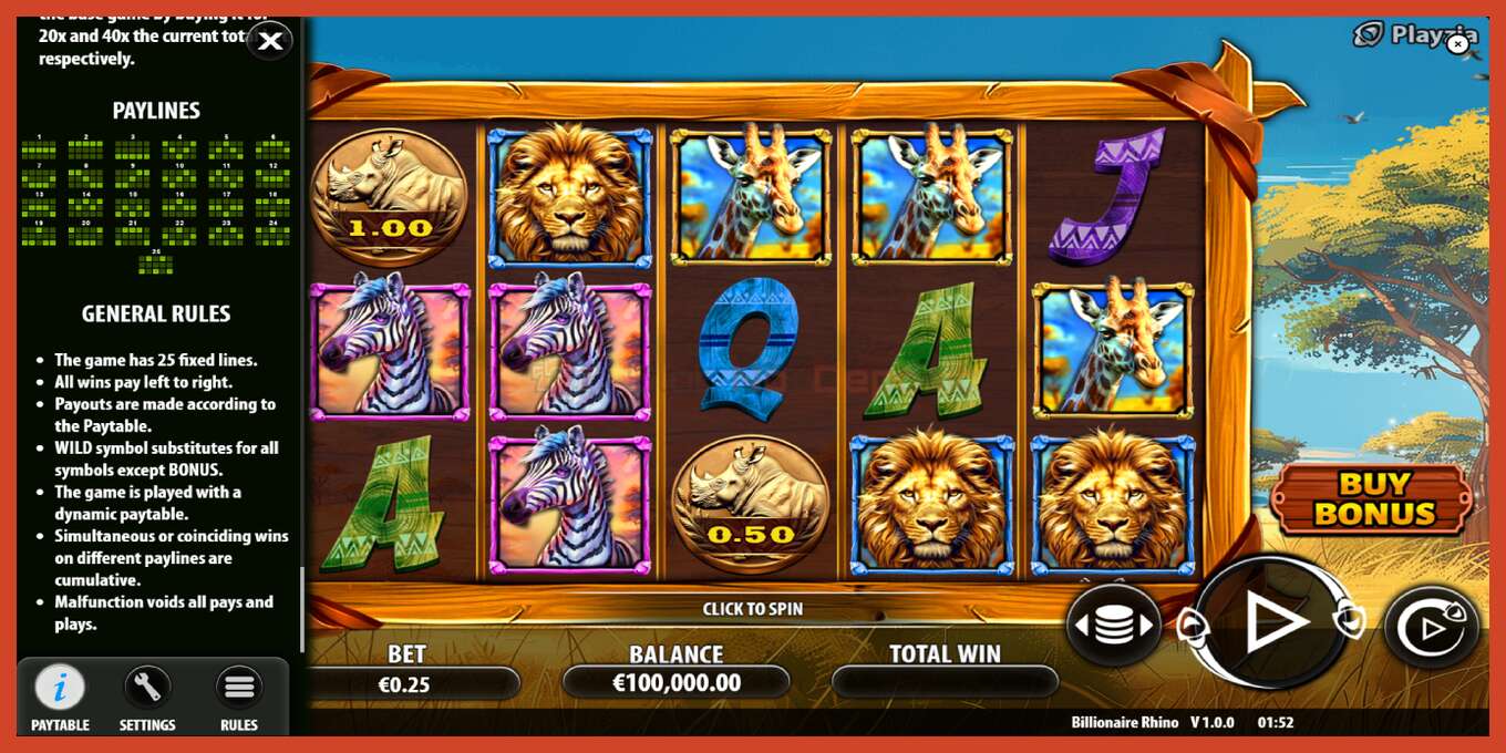 Slot screenshot: Billionaire Rhino no deposit, number - 7