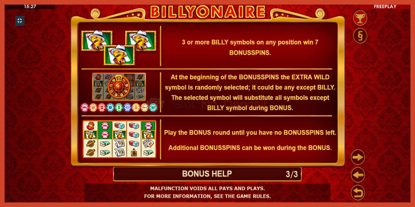 Slot screenshot: Billyonaire no deposit, number - 7