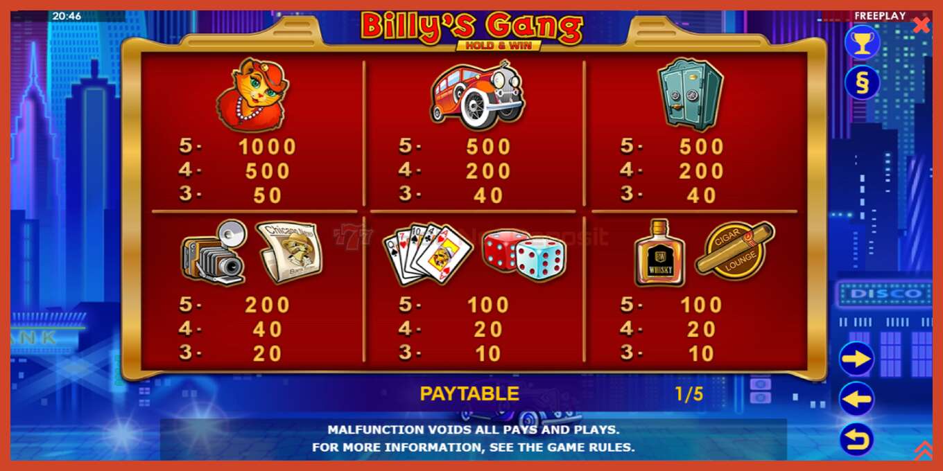 Slot screenshot: Billys Gang no deposit, number - 5