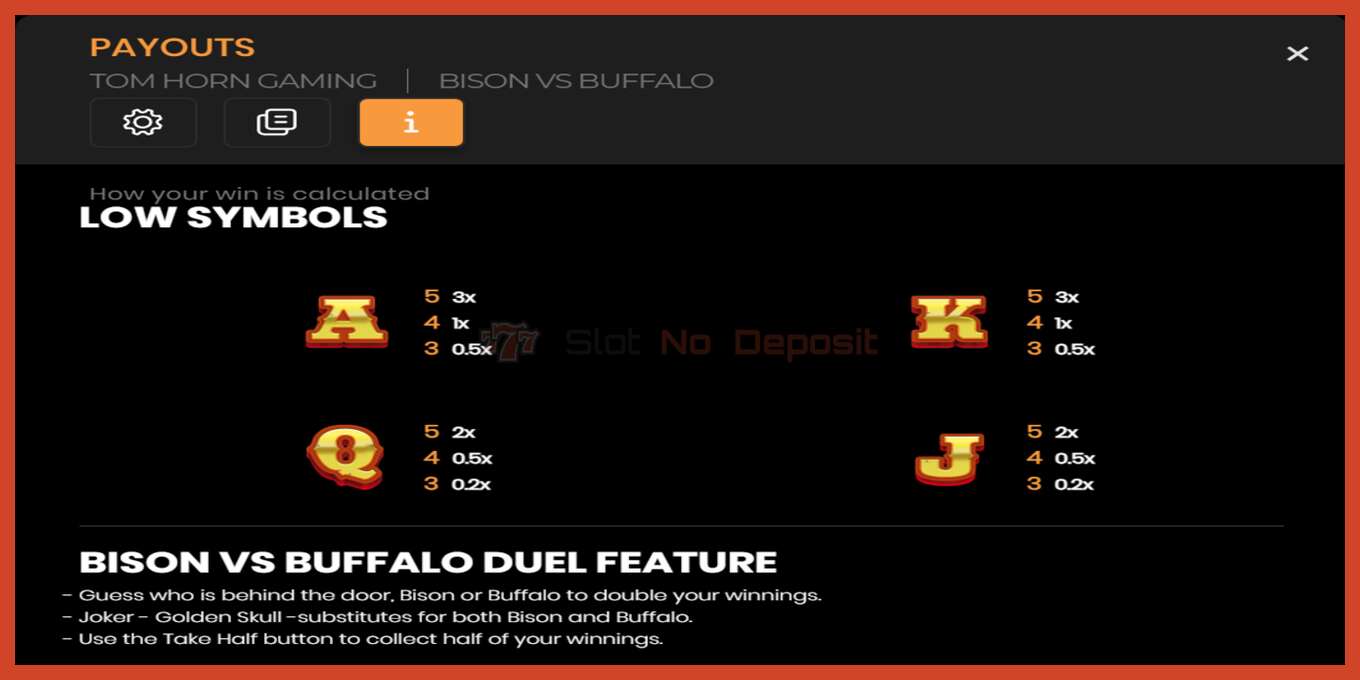 Pamja e ekranit të slotit: Bison vs Buffalo pa depozitë, numri - 7