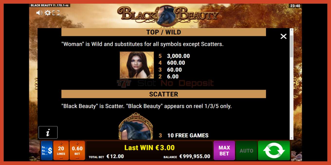 Slot screenshot: Black Beauty no deposit, number - 5