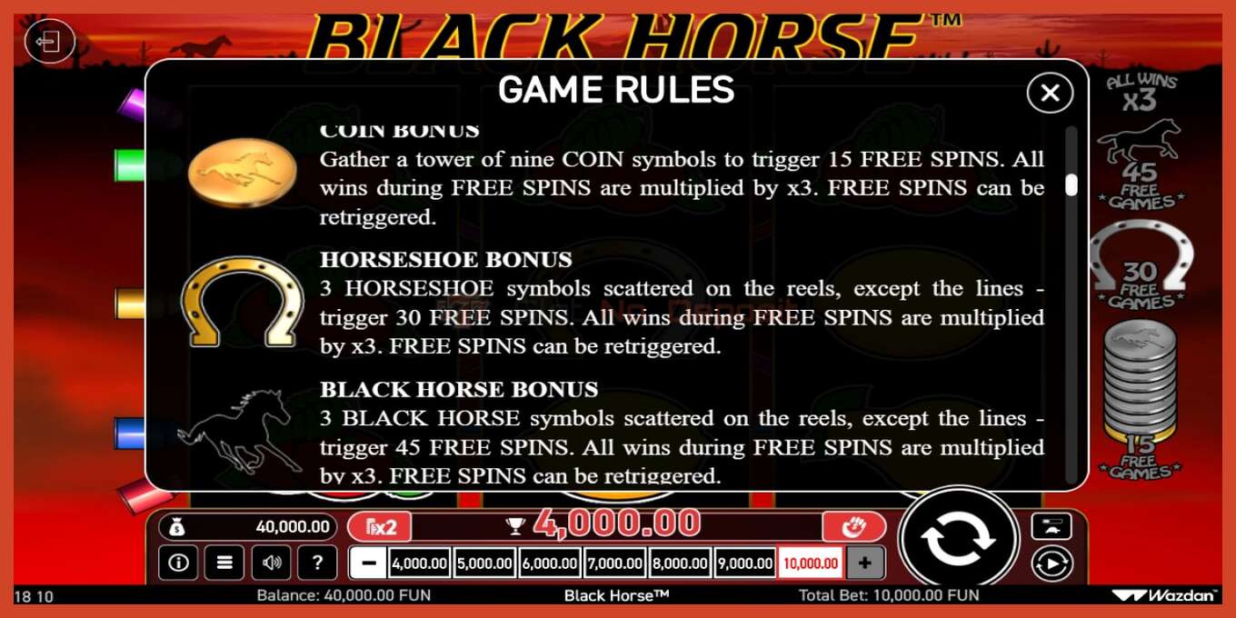 Slot screenshot: Black Horse no deposit, number - 3