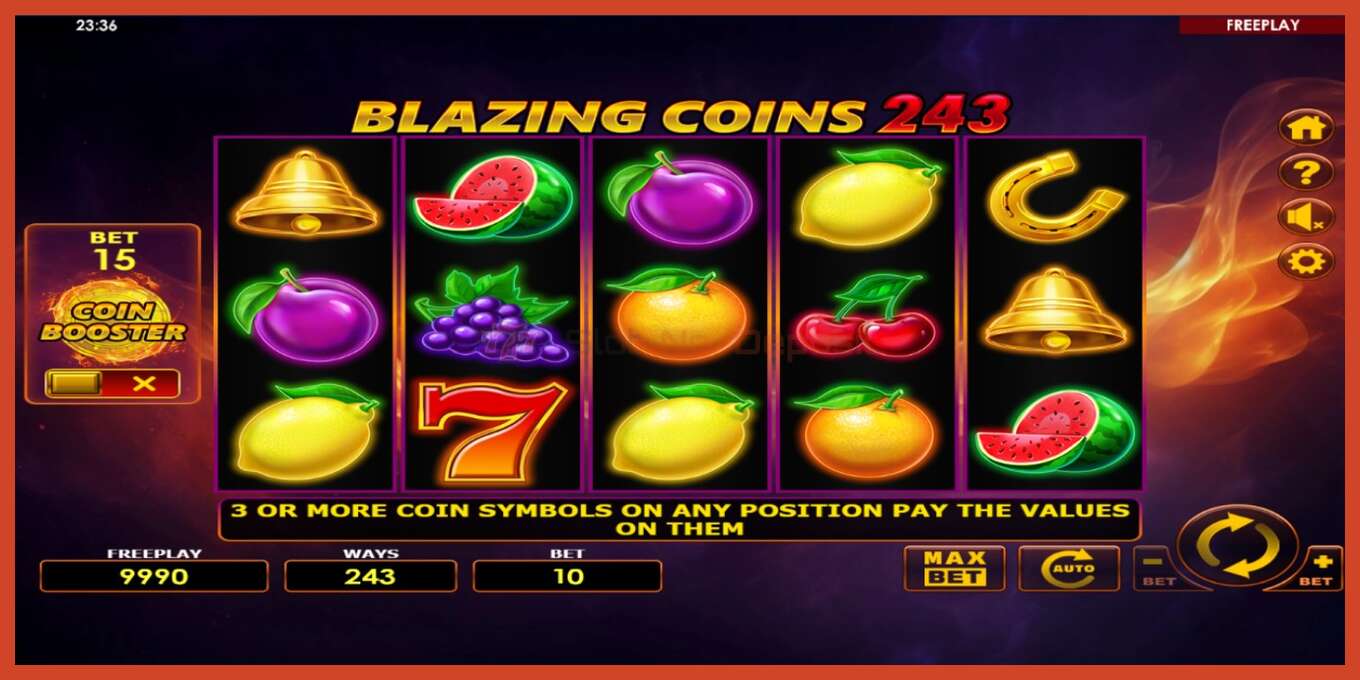 Pamja e ekranit të slotit: Blazing Coins 243 pa depozitë, numri - 2