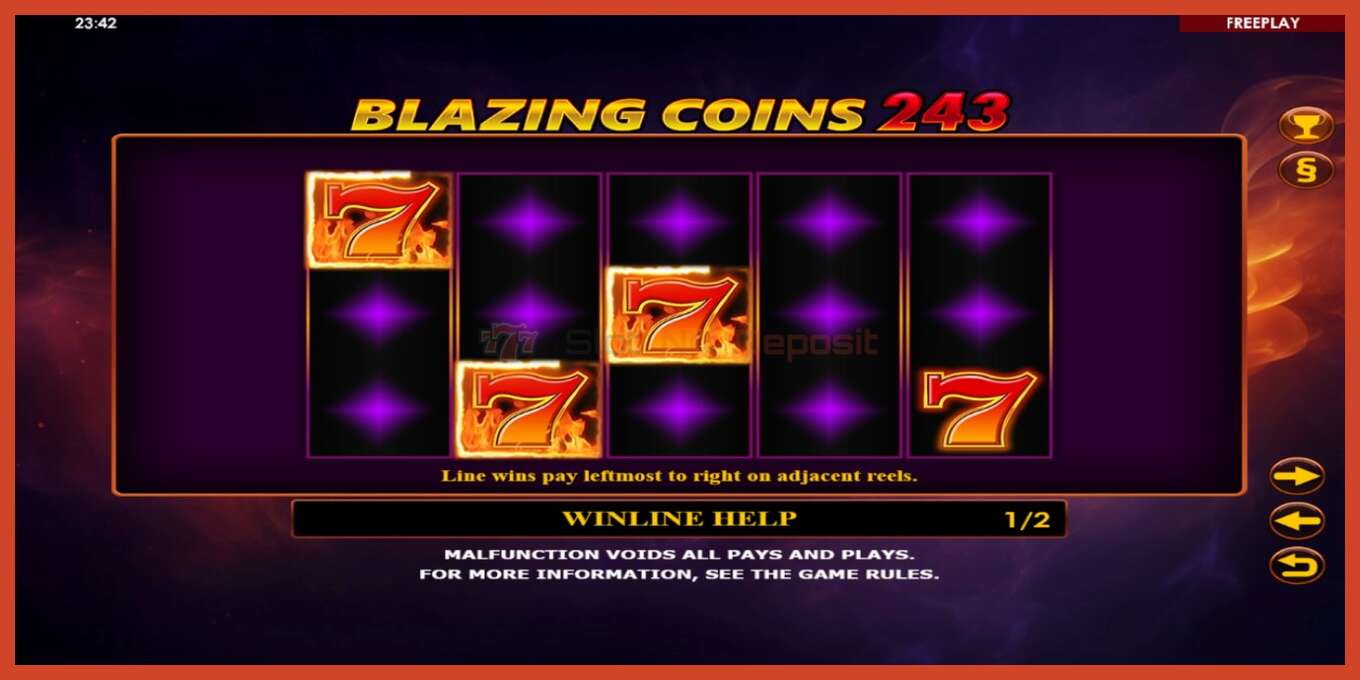 Pamja e ekranit të slotit: Blazing Coins 243 pa depozitë, numri - 5