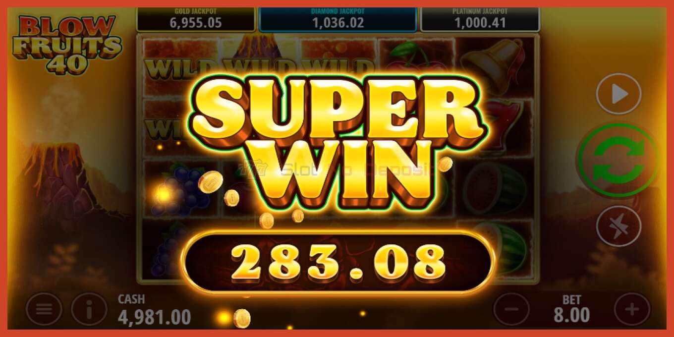 Slot skærmbillede: Blow Fruits 40 intet depositum, antal - 3