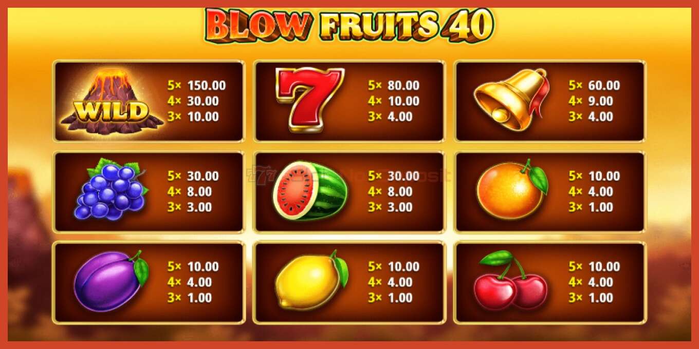 Slot skærmbillede: Blow Fruits 40 intet depositum, antal - 4