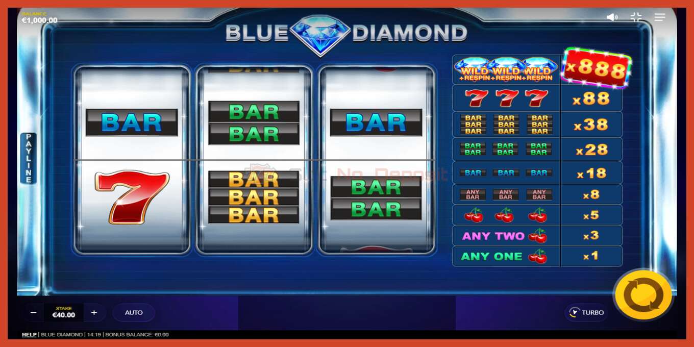 Slot screenshot: Blue Diamond no deposit, number - 2