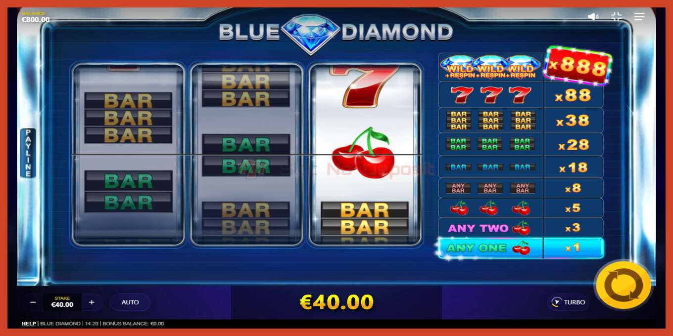 Slot screenshot: Blue Diamond no deposit, number - 3