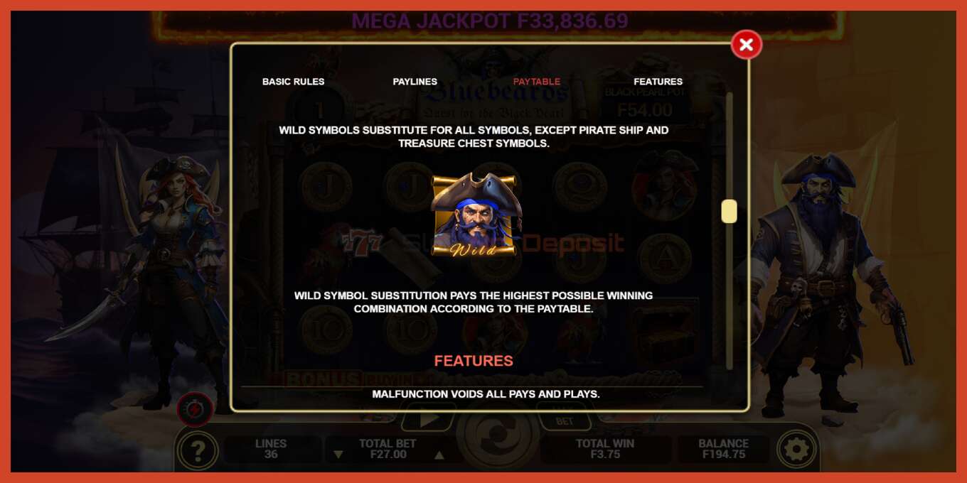 Slot screenshot: Bluebeard Quest for the Black Pearl no deposit, number - 6