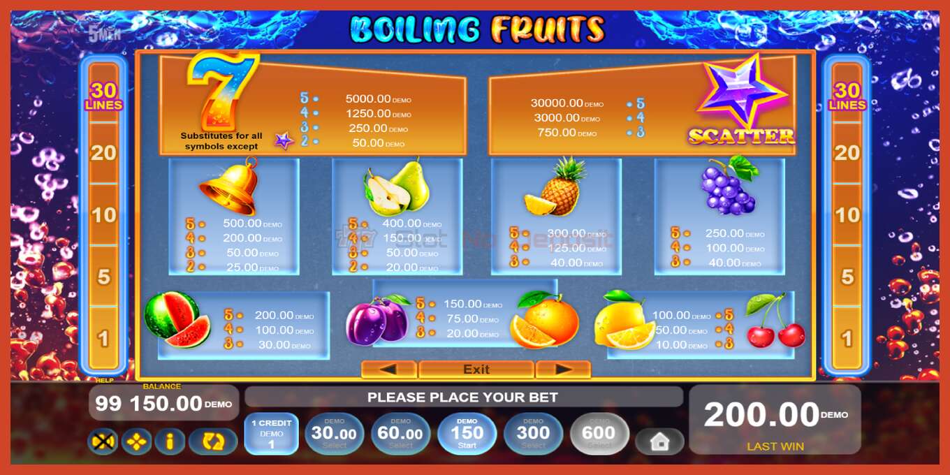 Slot skrinshoti: Boiling Fruits depozit yoq, raqam - 5