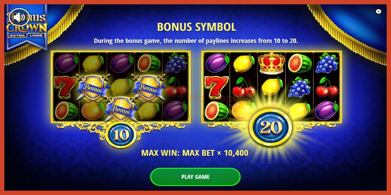 Slot skærmbillede: Bonus Crown intet depositum, antal - 1