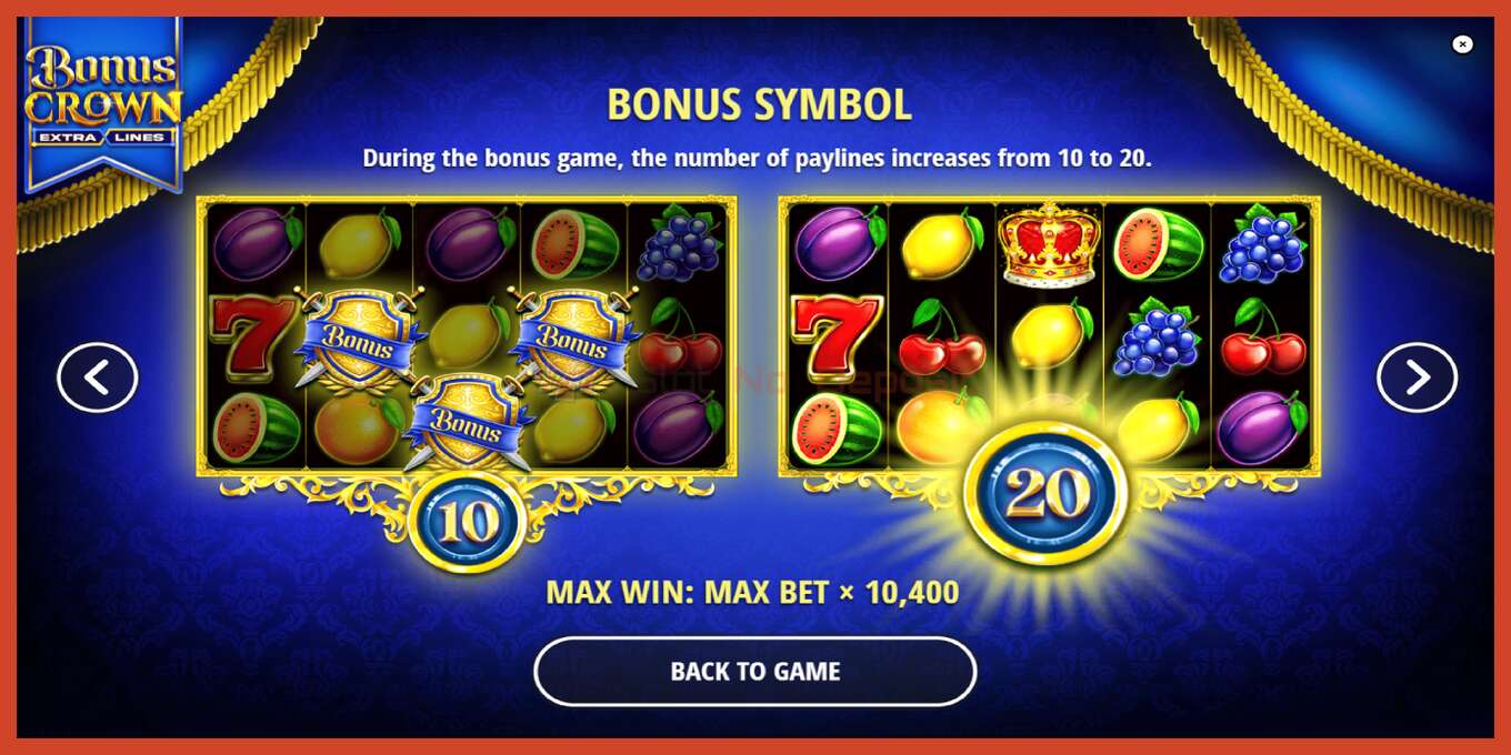 Slot skærmbillede: Bonus Crown intet depositum, antal - 6