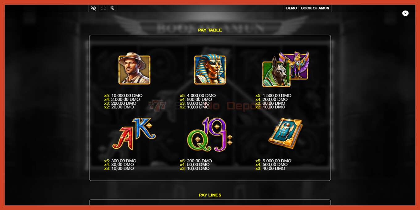 Slot screenshot: Book of Amun no deposit, number - 5