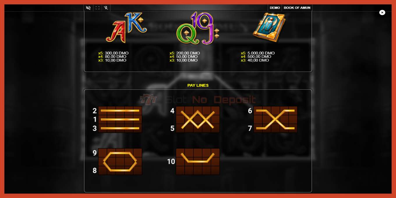 Slot screenshot: Book of Amun no deposit, number - 6