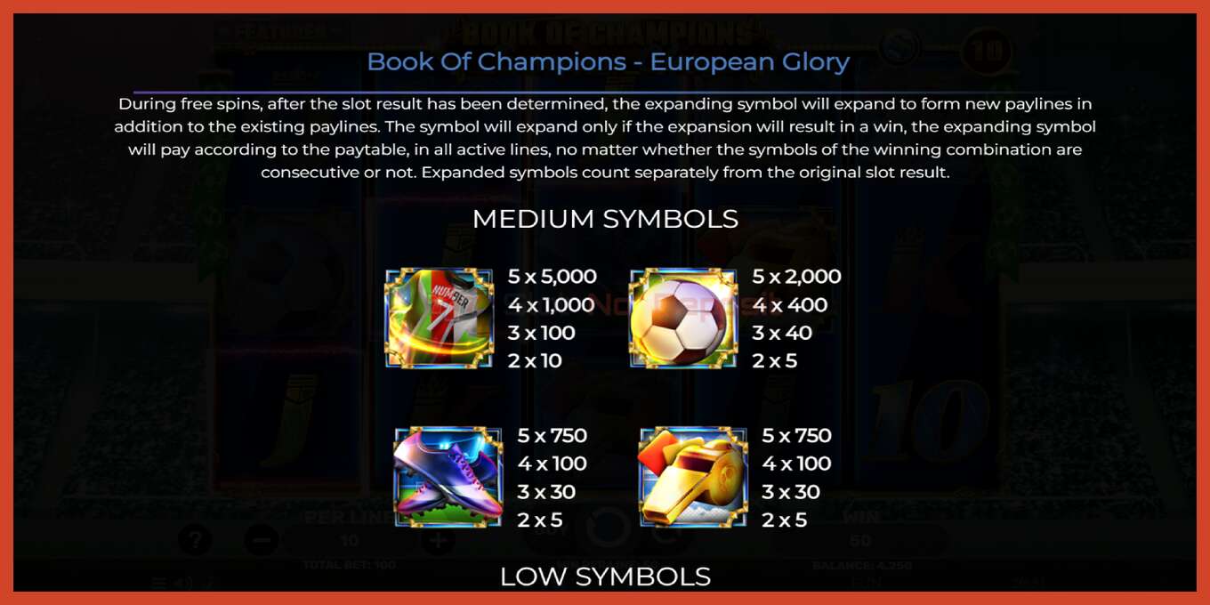 老虎机截图: Book of Champions - European Glory 没有押金, 数字 - 5