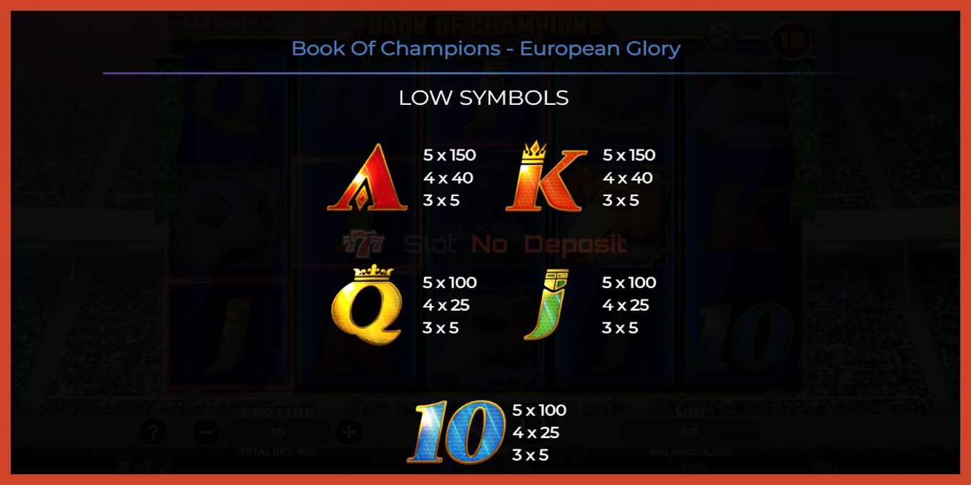 老虎机截图: Book of Champions - European Glory 没有押金, 数字 - 6