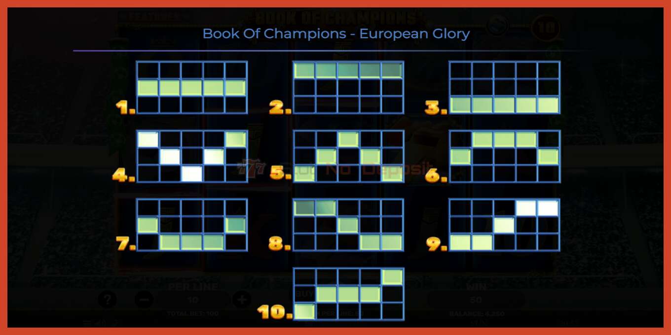 老虎机截图: Book of Champions - European Glory 没有押金, 数字 - 7