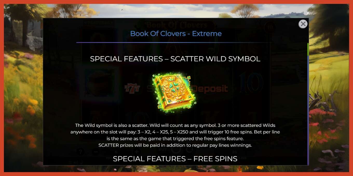 Слот скриншоты: Book of Clovers - Extreme депозит жоқ, саны - 5