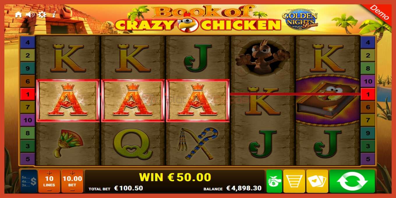 Slot screenshot: Book of Crazy Chicken Golden Nights no deposit, number - 3