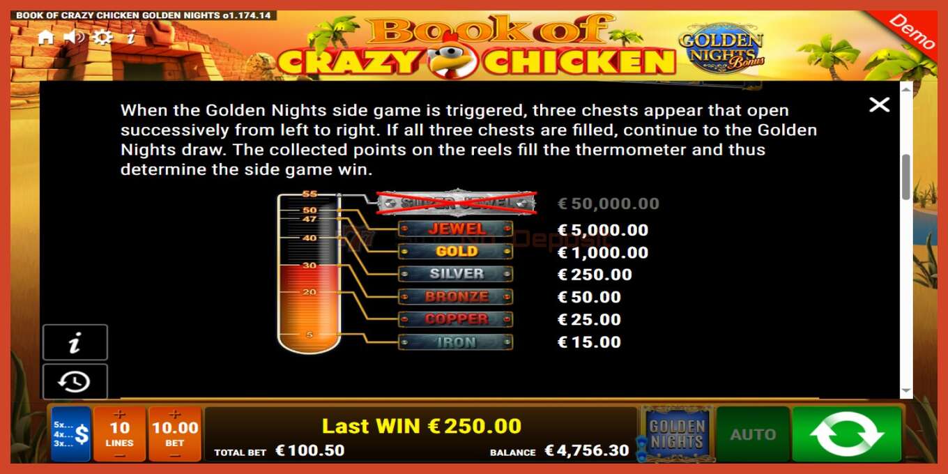 Slot screenshot: Book of Crazy Chicken Golden Nights no deposit, number - 7