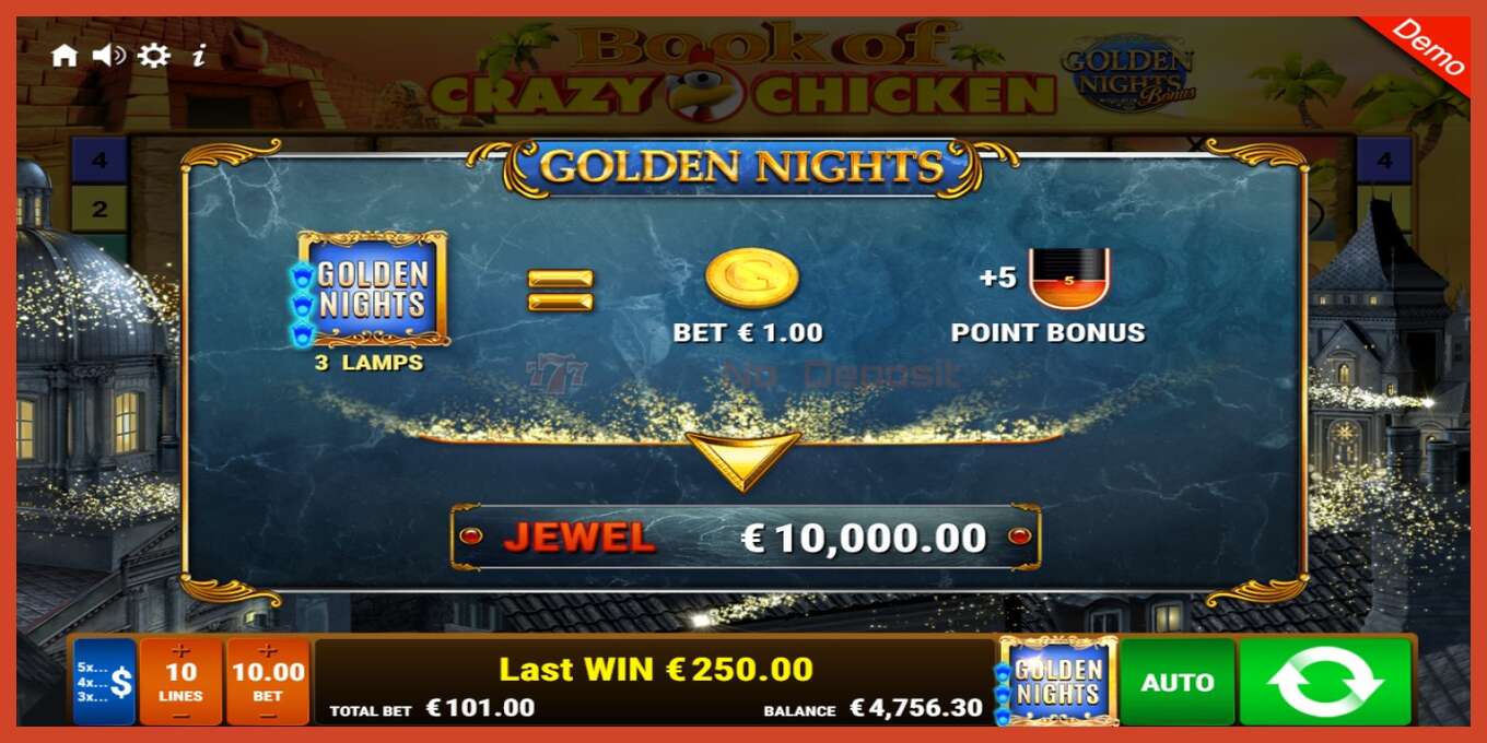 Slot screenshot: Book of Crazy Chicken Golden Nights no deposit, number - 9