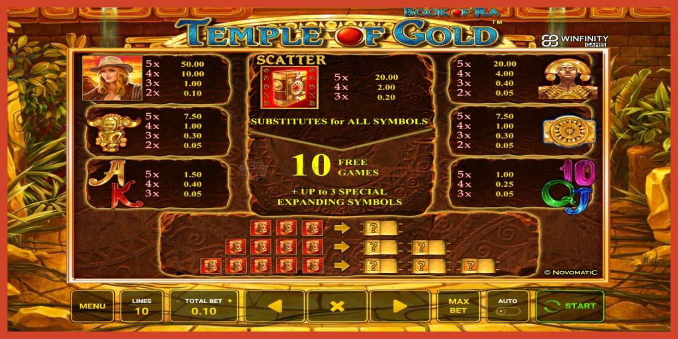 Slot screenshot: Book of Ra Temple of Gold no deposit, number - 3