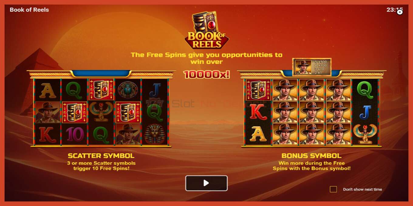 Tangkapan skrin slot: Book of Reels tiada deposit, nombor - 1