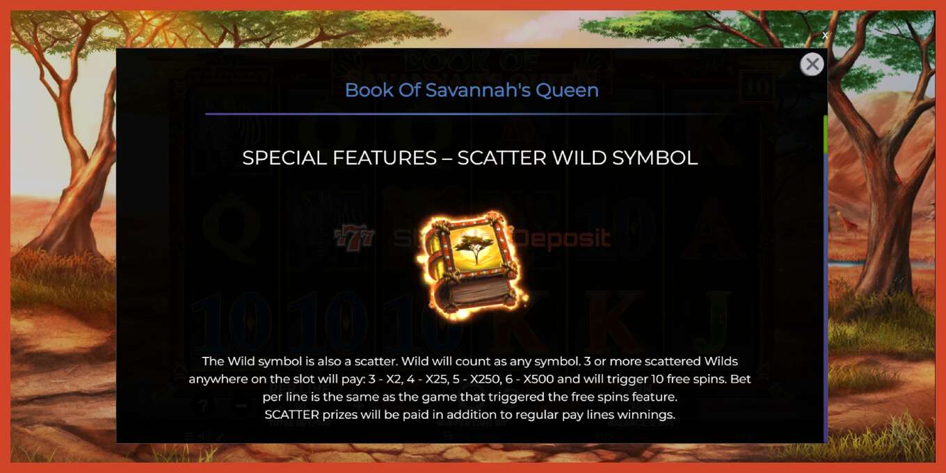 Captura de pantalla de la ranura: Book of Savannahs Queen sin deposito, número - 5