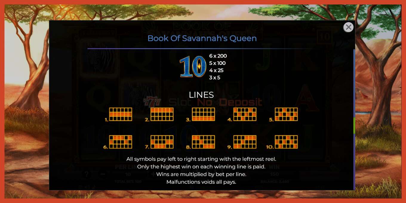 Captura de pantalla de la ranura: Book of Savannahs Queen sin deposito, número - 7