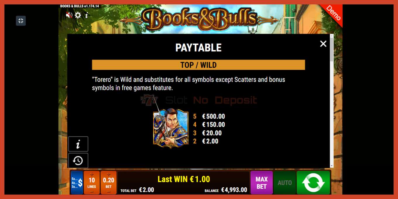 Slot screenshot: Books Bulls no deposit, number - 6