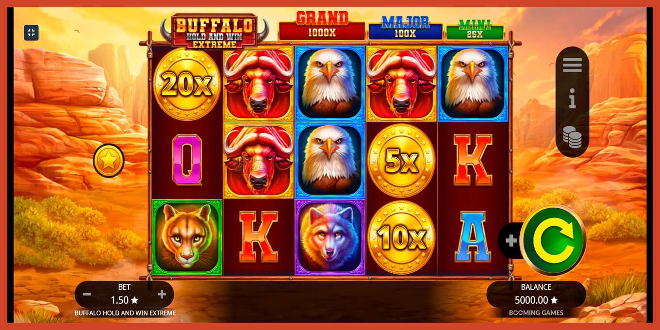 Captura de pantalla do slot: Buffalo Hold and Win Extreme sen depósito, número - 1