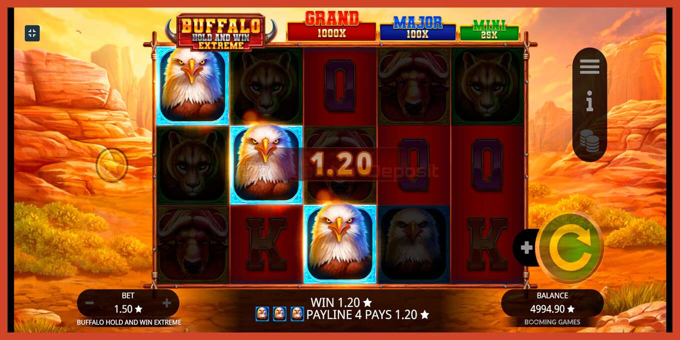 Captura de pantalla do slot: Buffalo Hold and Win Extreme sen depósito, número - 3