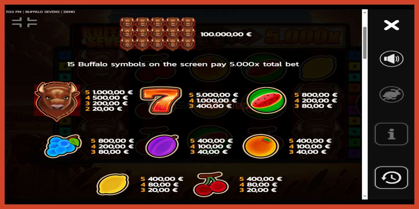 Slot screenshot: Buffalo Sevens no deposit, number - 3