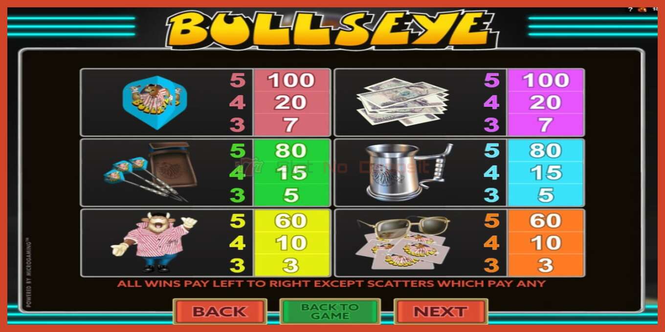 Slot screenshot: Bullseye no deposit, number - 6