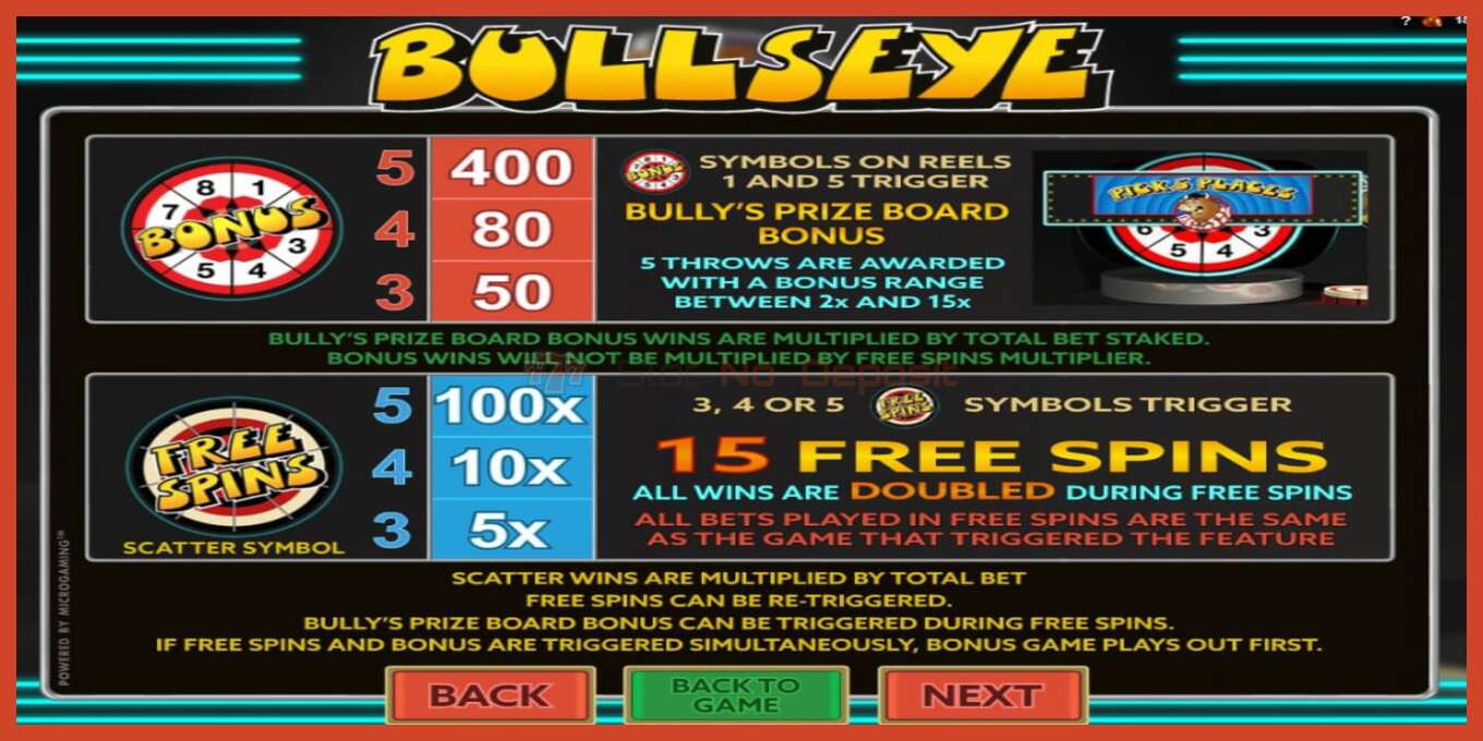 Slot screenshot: Bullseye no deposit, number - 7