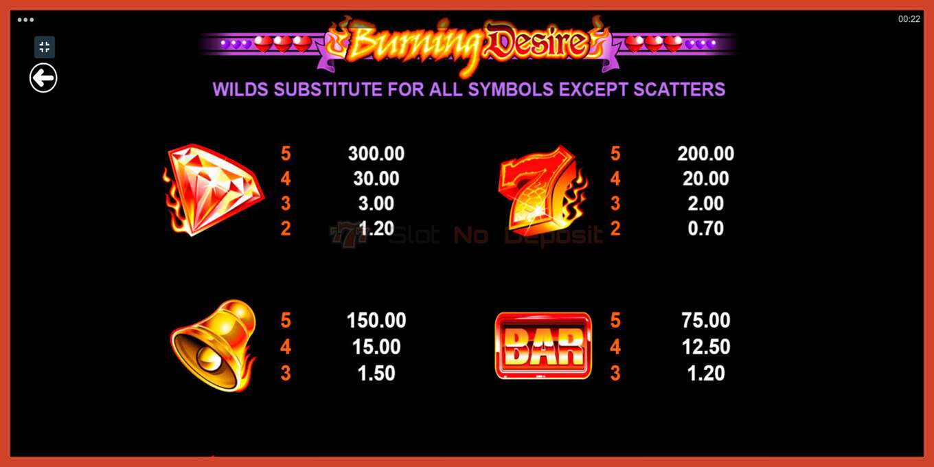 Slot screenshot: Burning Desire no deposit, number - 6